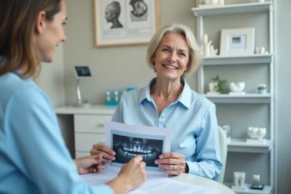 Femme discutant traitement dentaire avec dentiste dans un cabinet