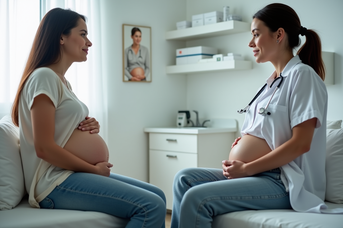 Femme enceinte en consultation avec une professionnelle de santé