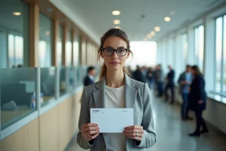 Femme envoyant un courrier à la CPAM Lyon depuis un bureau de poste administratif