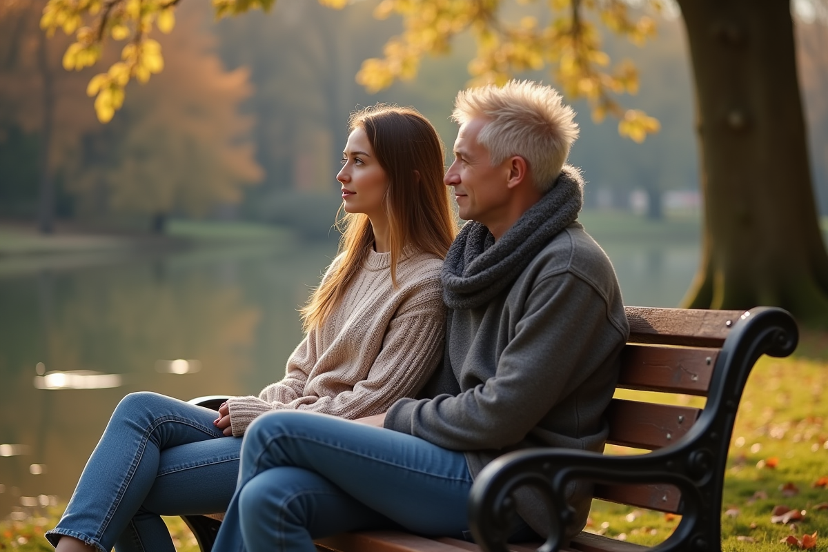 Jeune femme assise sur un banc de parc avec amie