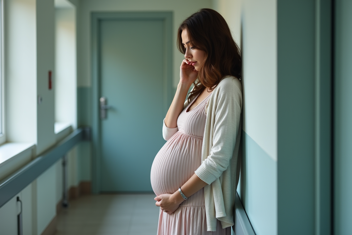 Femme enceinte dans un couloir d
