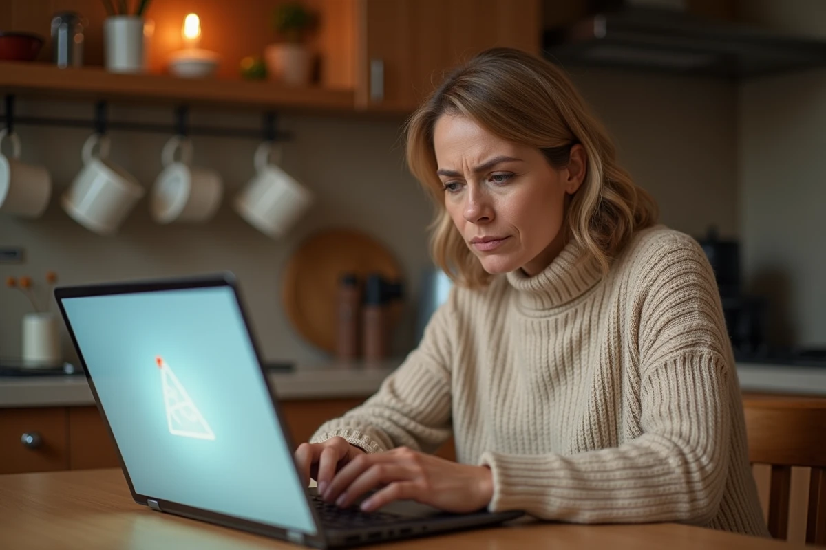 Femme frustrée devant un écran d'ordinateur affichant une erreur sur le site Laboconnect