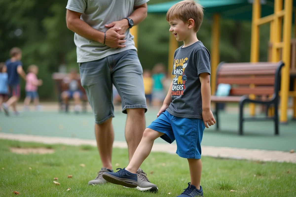 Garçon jouant dans un parc avec sa famille en extérieur