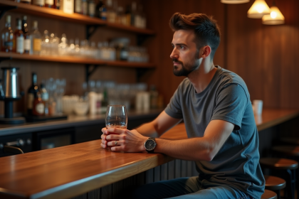 Jeune homme assis au bar en réflexion