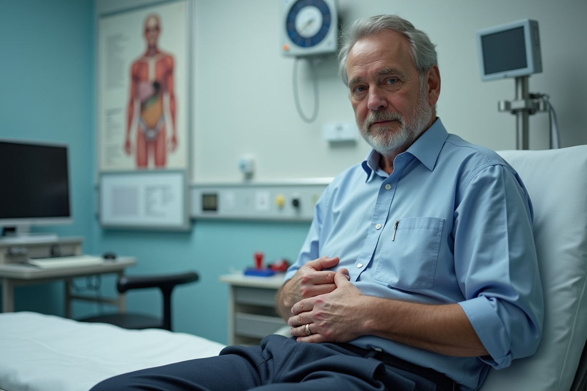 Homme assis sur un lit d