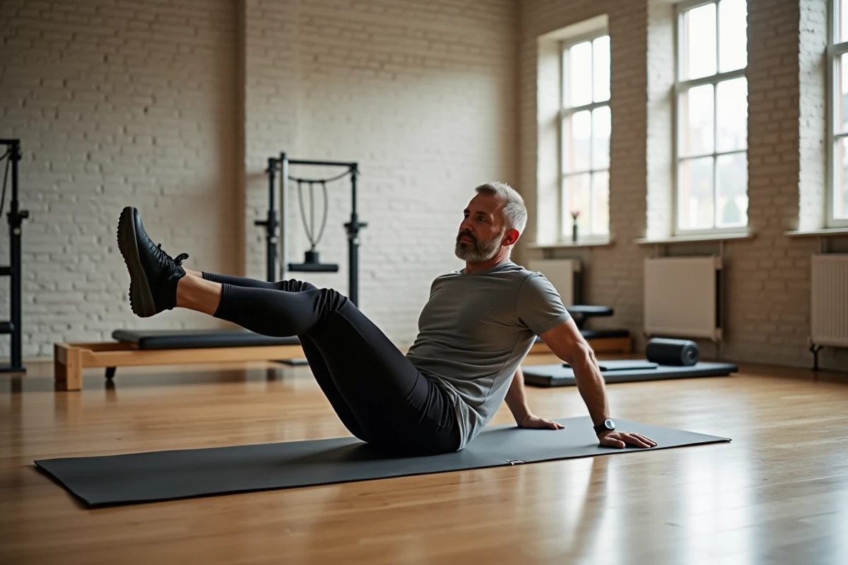 Homme faisant un rollup de Pilates en studio