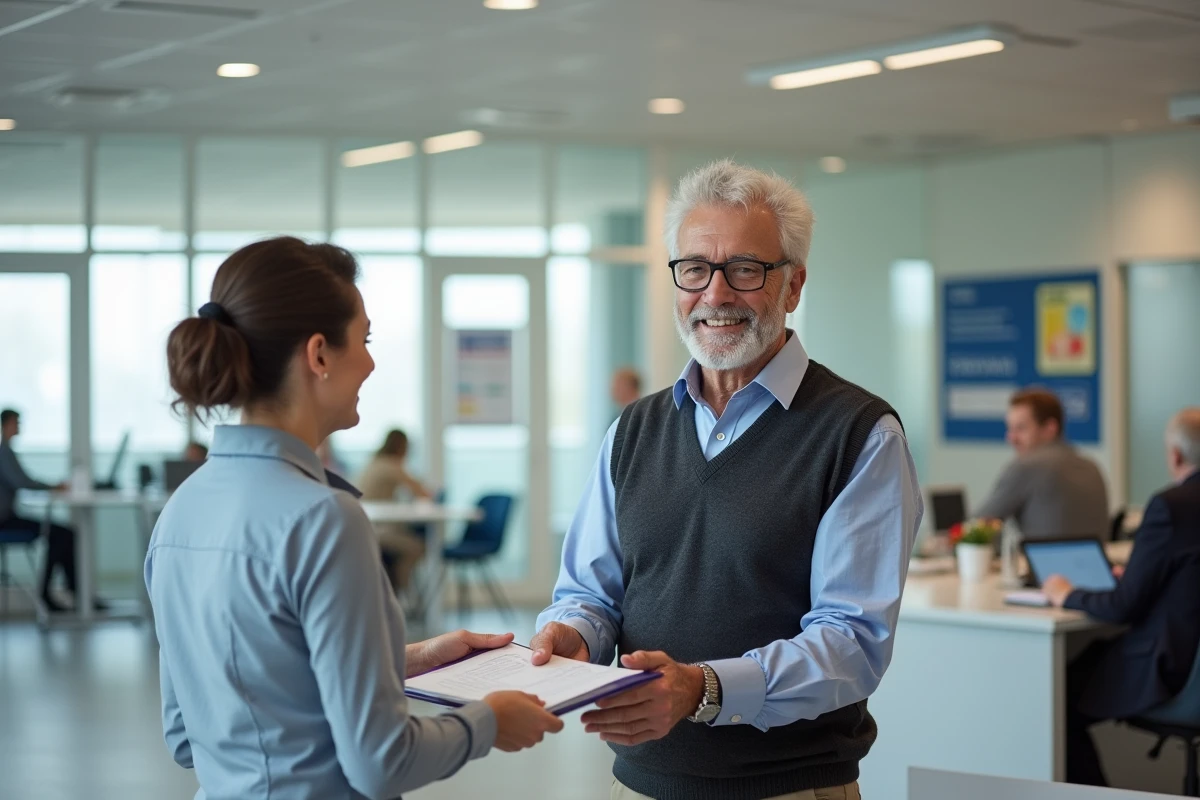 Retraite en La RochesurYon remettant un dossier à un agent