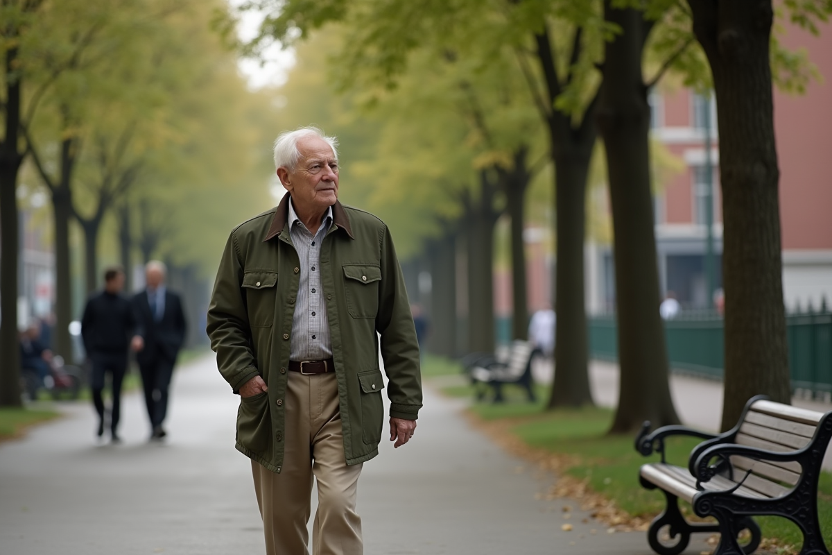 Homme âgé marchant dans une rue urbaine