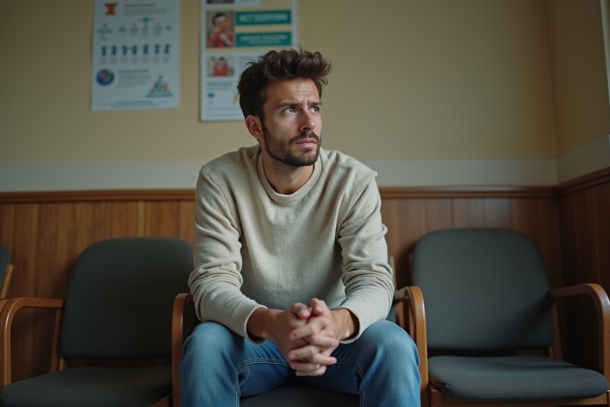 Jeune patient assis seul dans une salle d