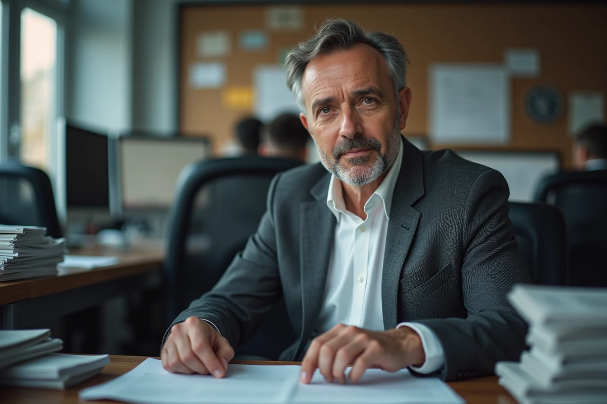 Journaliste homme concentré dans un bureau de presse