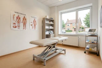 Cabinet de kinésithérapie professionnel dans le Val-d'Oise avec table de traitement et équipements médicaux