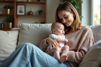 Maman et bébé dans un salon chaleureux et authentique