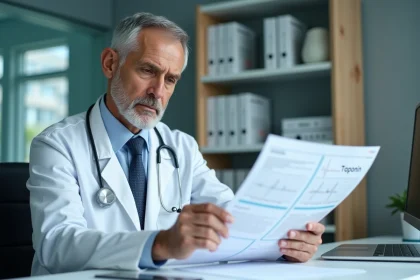 Médecin homme examinant un ECG dans un bureau hospitalier