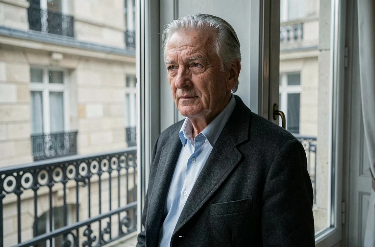 Portrait d'un homme âgé distingué près d'une fenêtre parisienne, regard pensif et attitude sereine, illustrant un article sur la maladie de Philippe Bilger