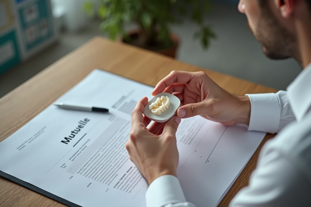Mains d’un homme tenant une couronne dentaire en céramique