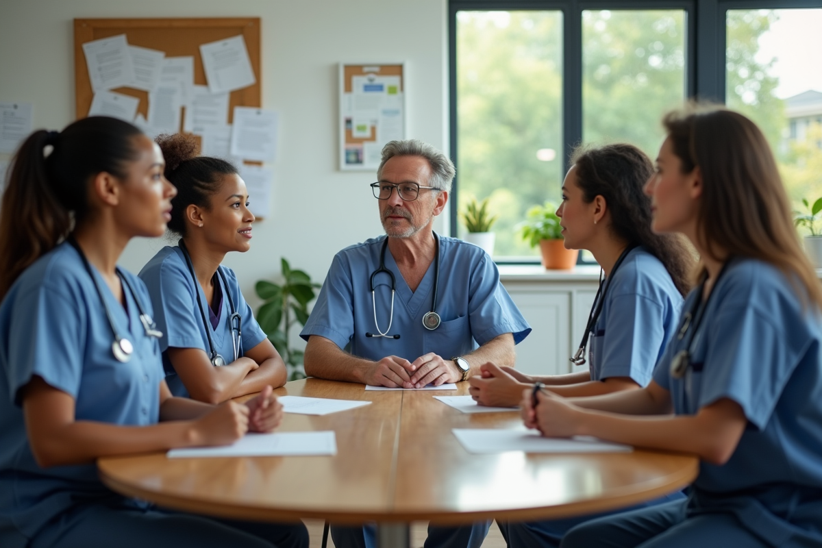 Professionnels de santé discutant autour d une table