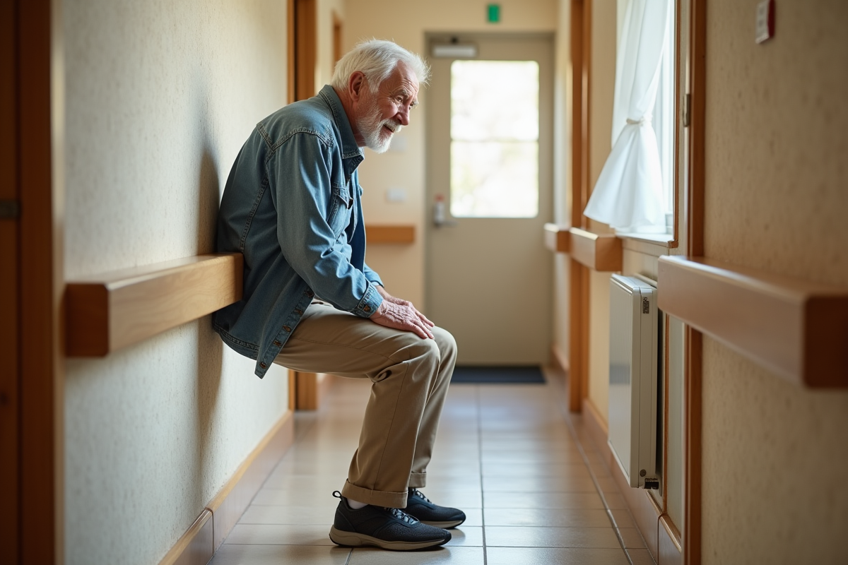 Homme âgé utilisant une rampe pour s