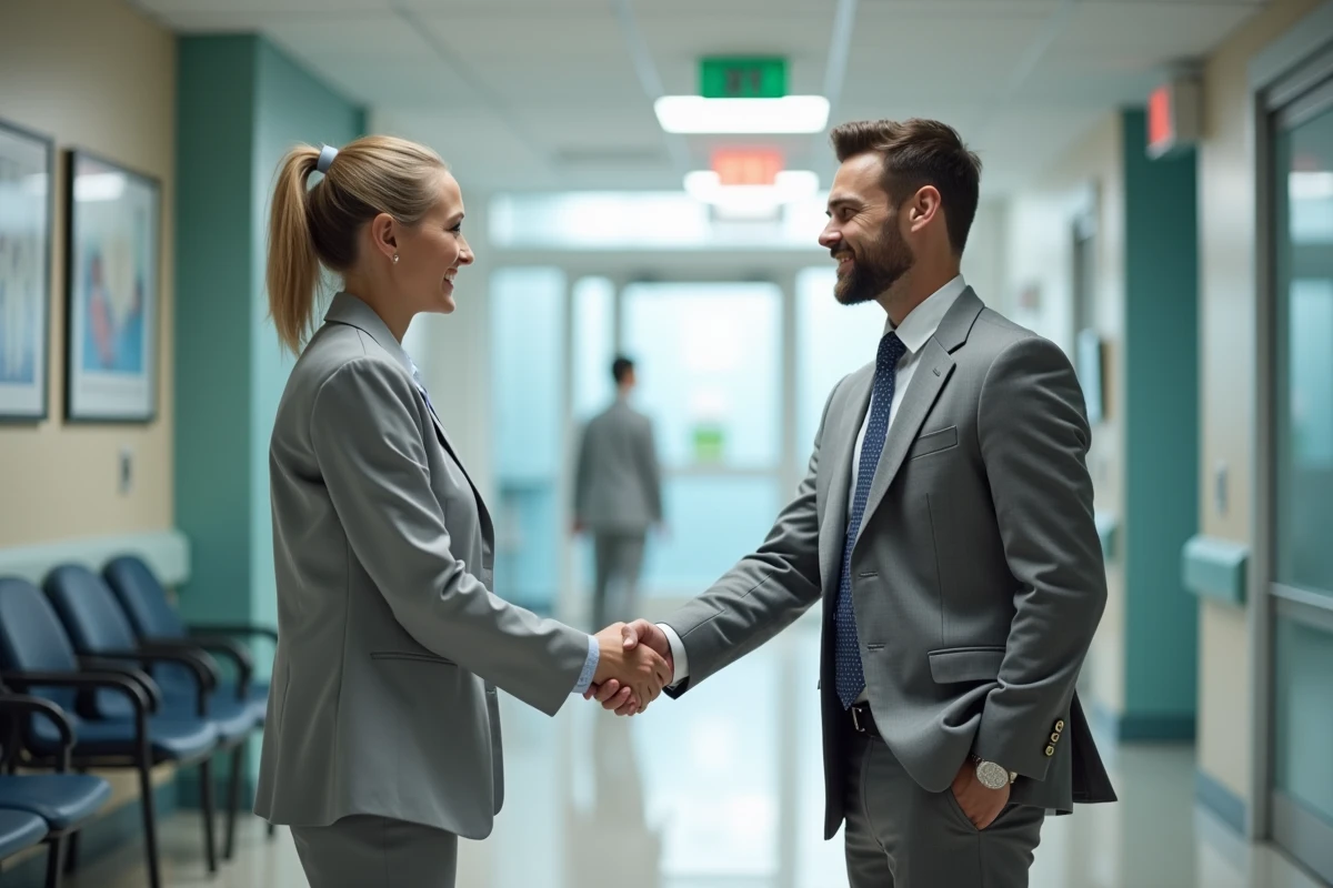 Infirmière senior serre la main d